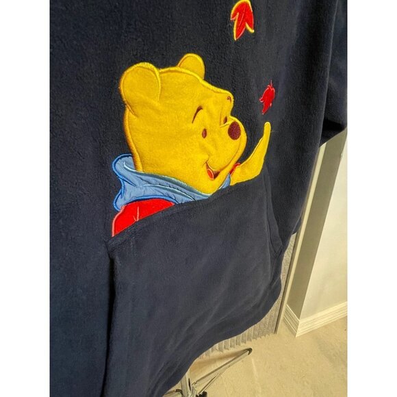 Pooh Disney Navy Embroidered Polyester Hooded Pullover with Pocket Sz S - Picture 3 of 11